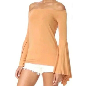 We The Free People Women’s L Orange Birds Of Paradise Off The Shoulder Tunic Top